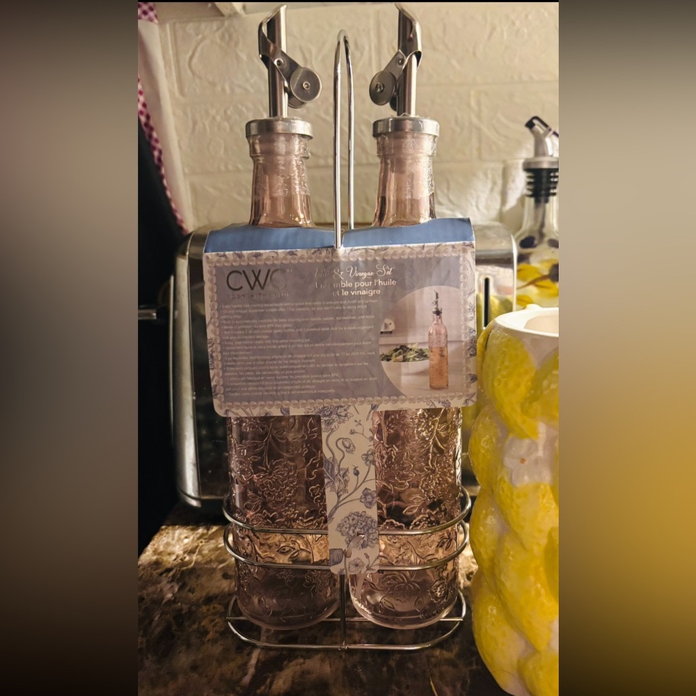 CWC Oil & Vinegar Set - Elegant Pink Glass Bottles